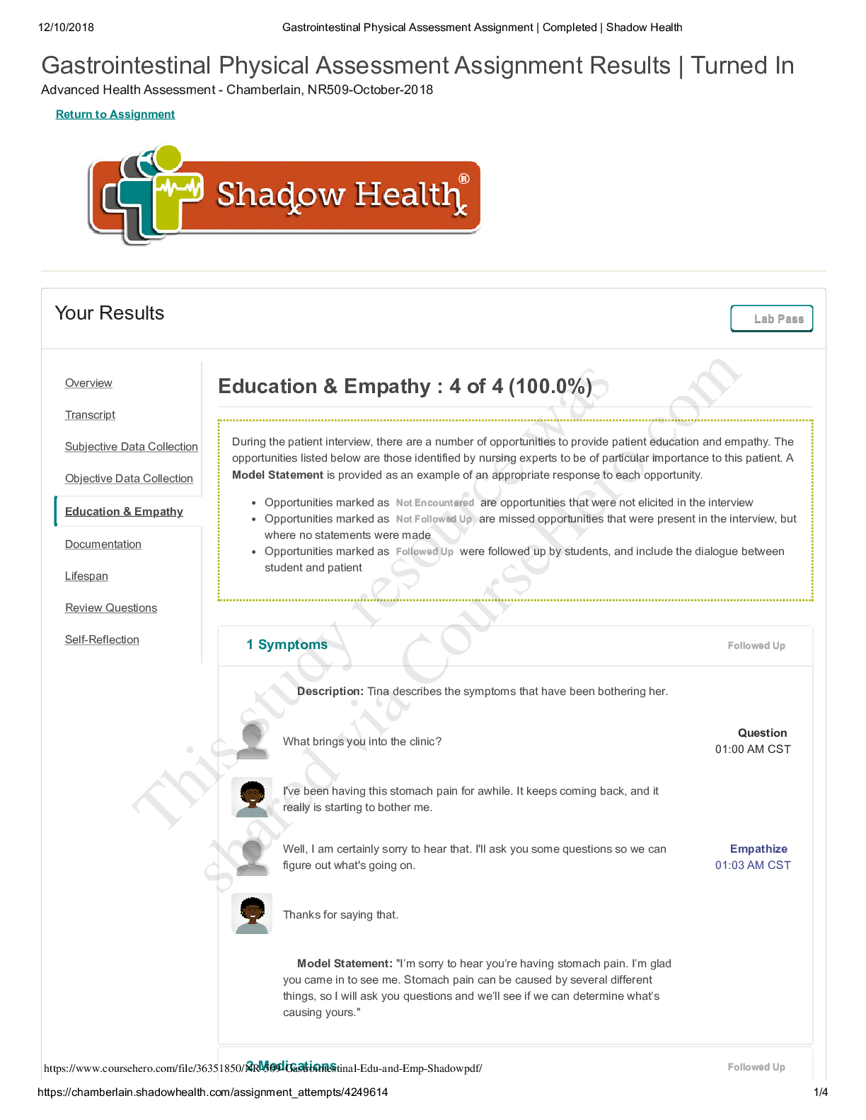 Preview image of NR 509 Gastrointestinal Education and Empathy Shadow document